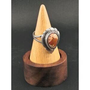 Vintage Handmade Sterling Silver Mexican Taxco Fire Opal Ring Size 7 3/4